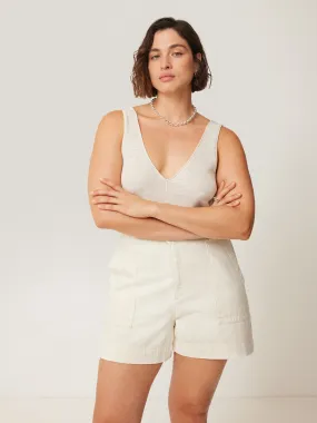 Linen Cotton V Neck Vest | Ivory