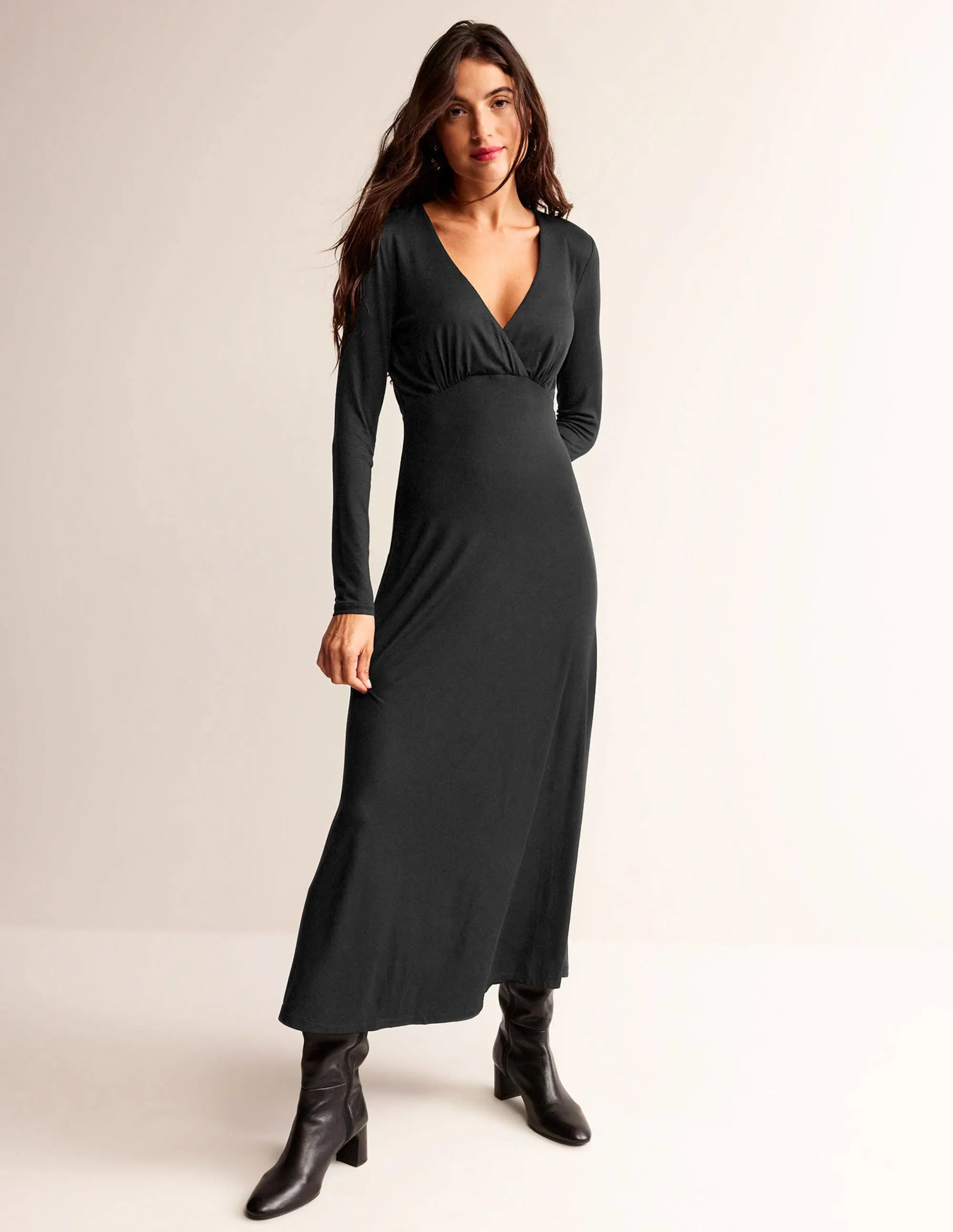 Long Sleeve Jersey Tea Dress-Black