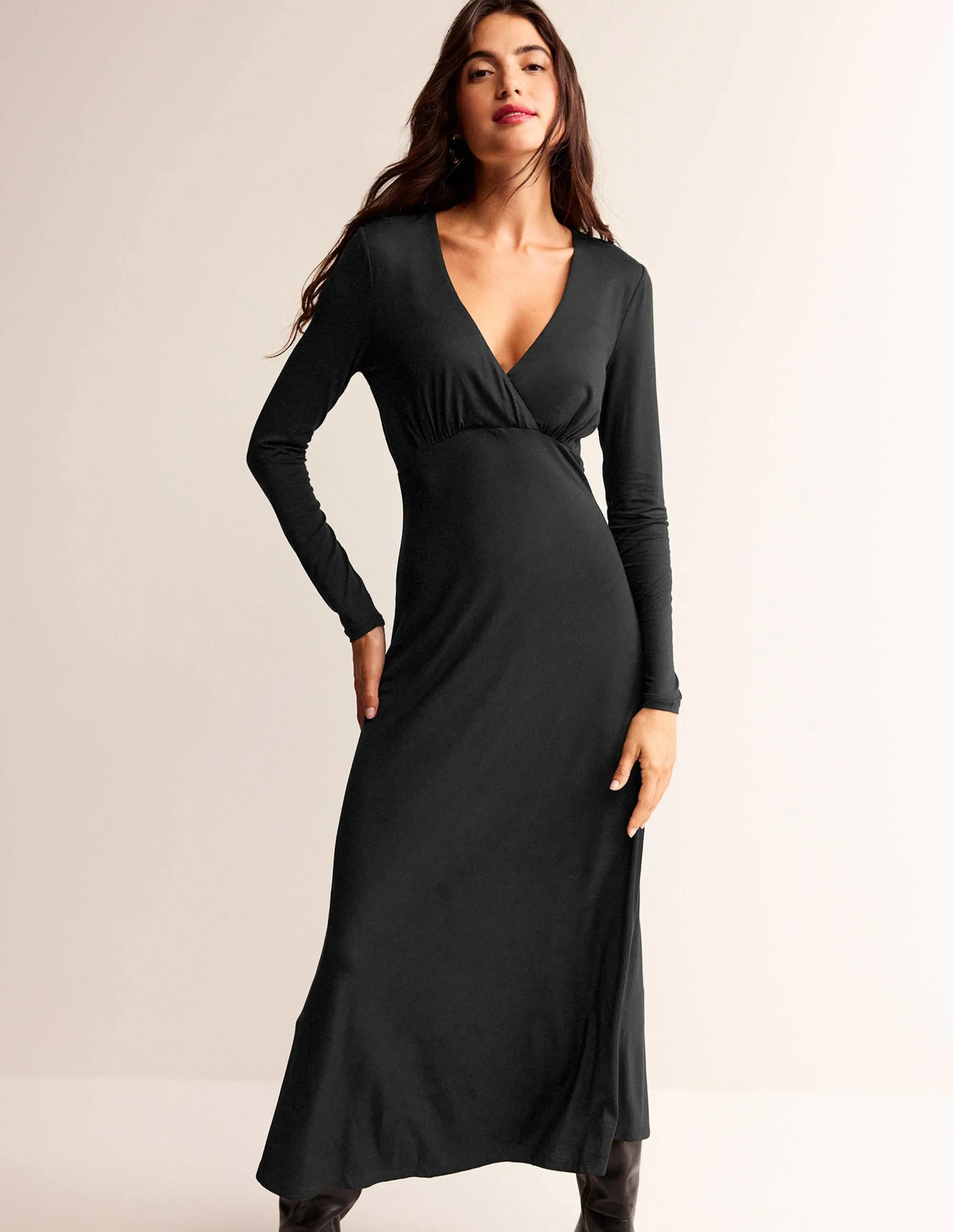 Long Sleeve Jersey Tea Dress-Black