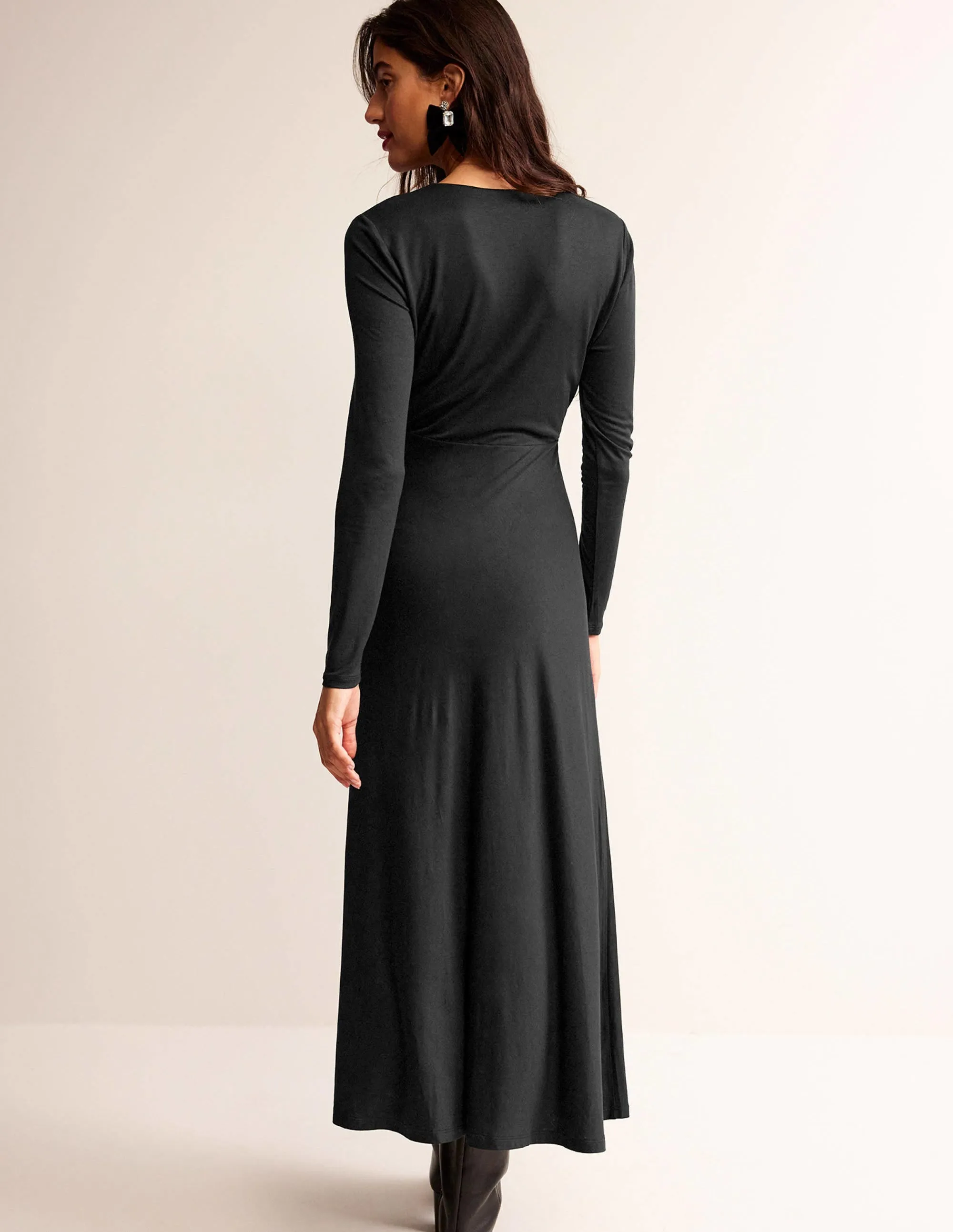 Long Sleeve Jersey Tea Dress-Black