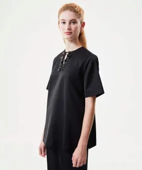 Machka Blouse With Keyhole & Embellishment Black