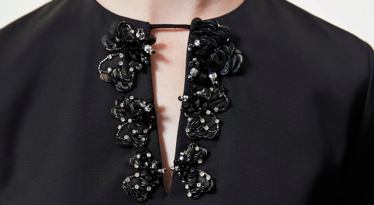 Machka Blouse With Keyhole & Embellishment Black