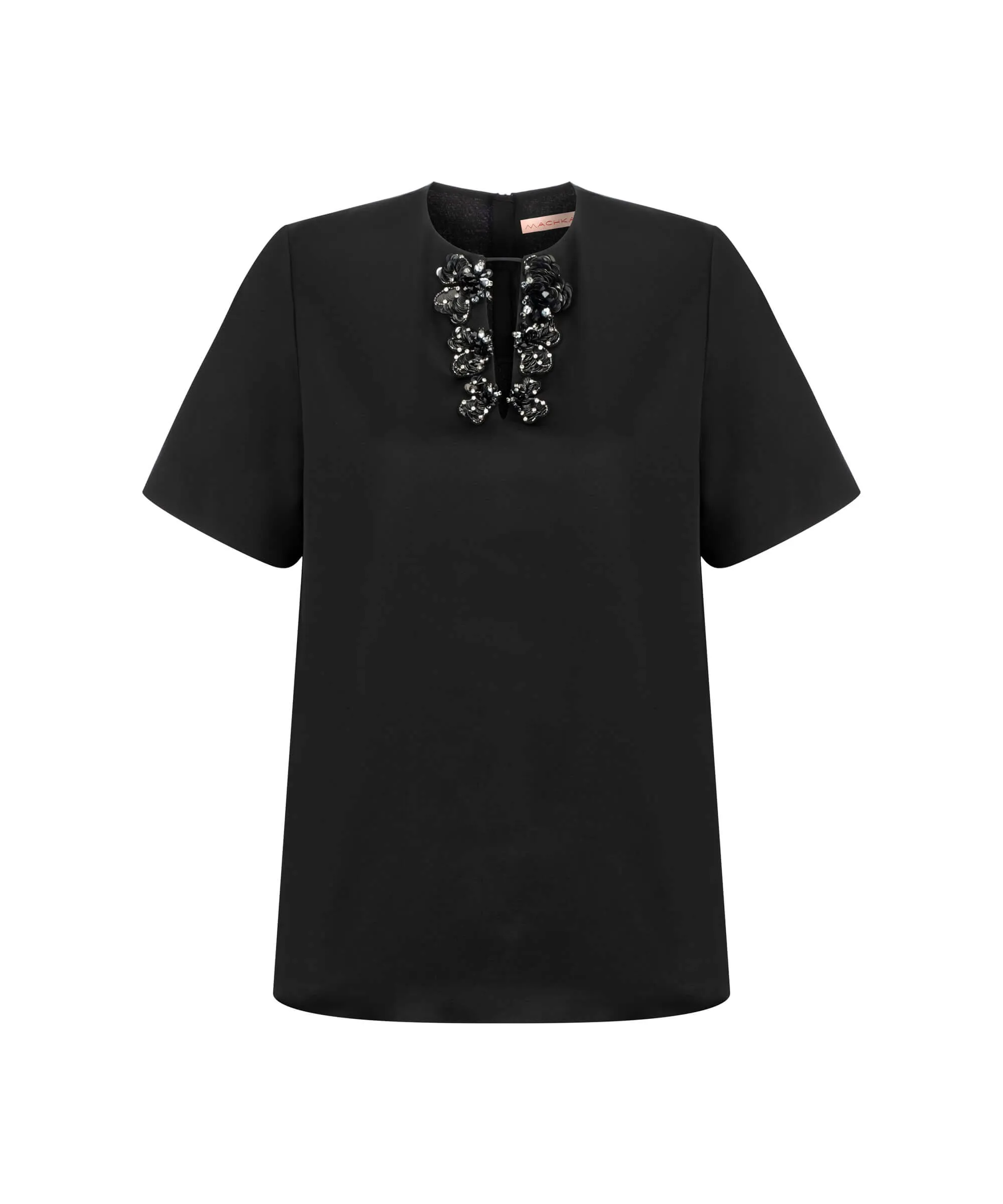 Machka Blouse With Keyhole & Embellishment Black