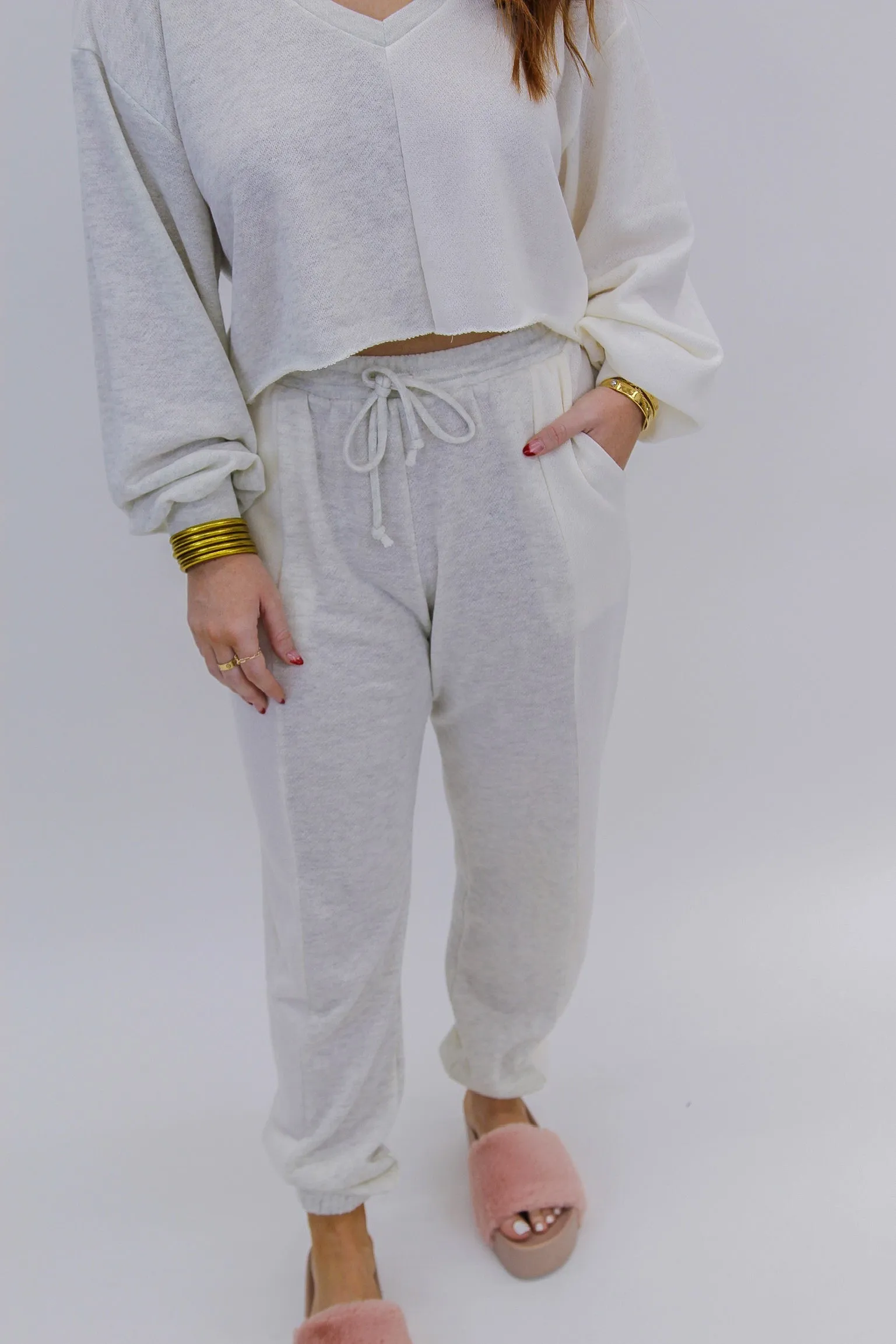 Marlow Drawstring Comfy Set Pants- Heather Grey