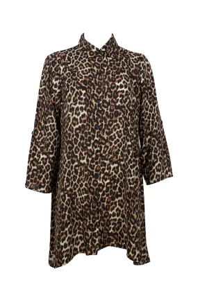 Melissa Paige Collared Button Down 2 Way Sleeve Animal Print Polyester Top