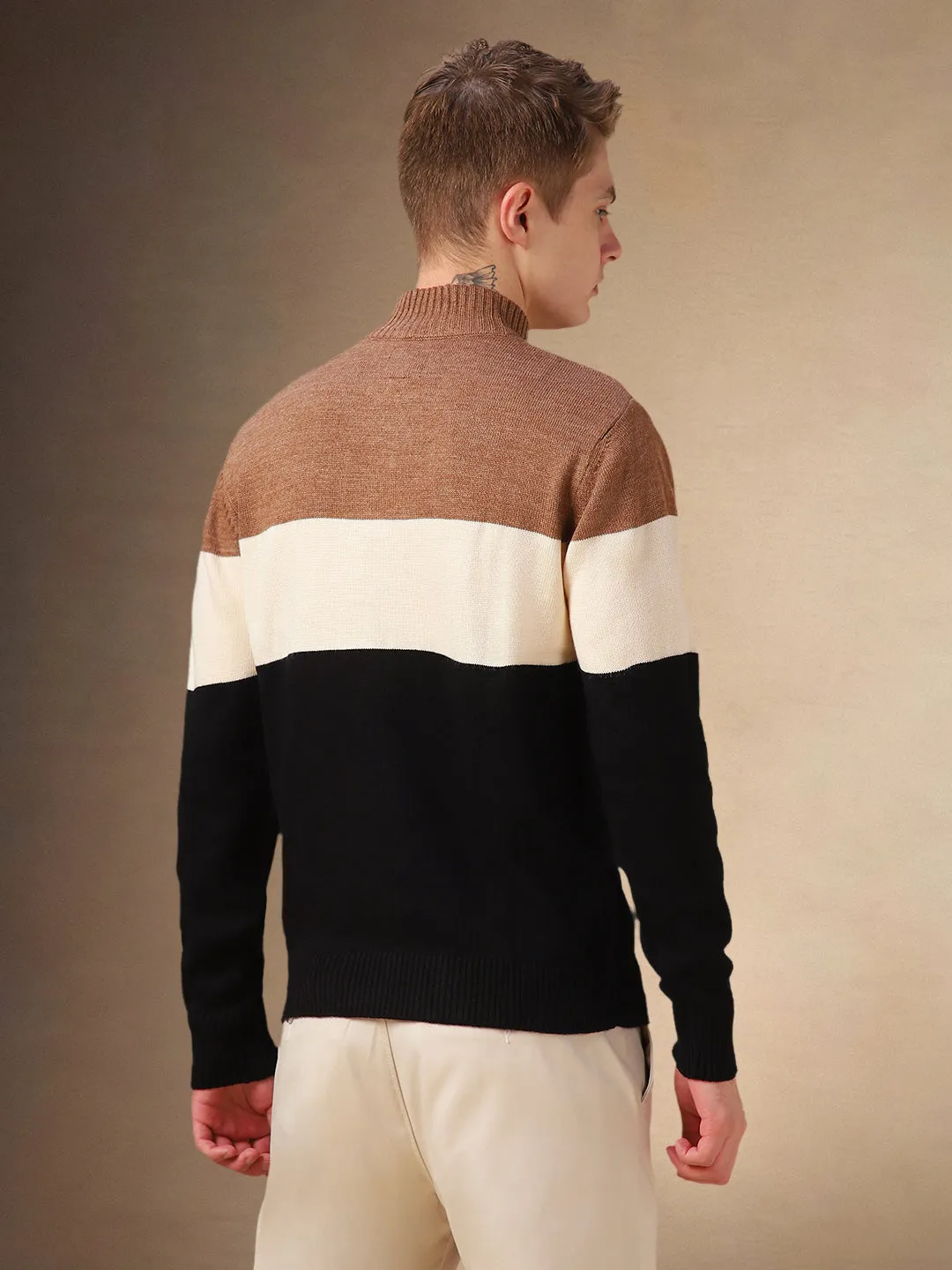 Men's Multi Color solid Mock Collar Full Sleeves Sweater