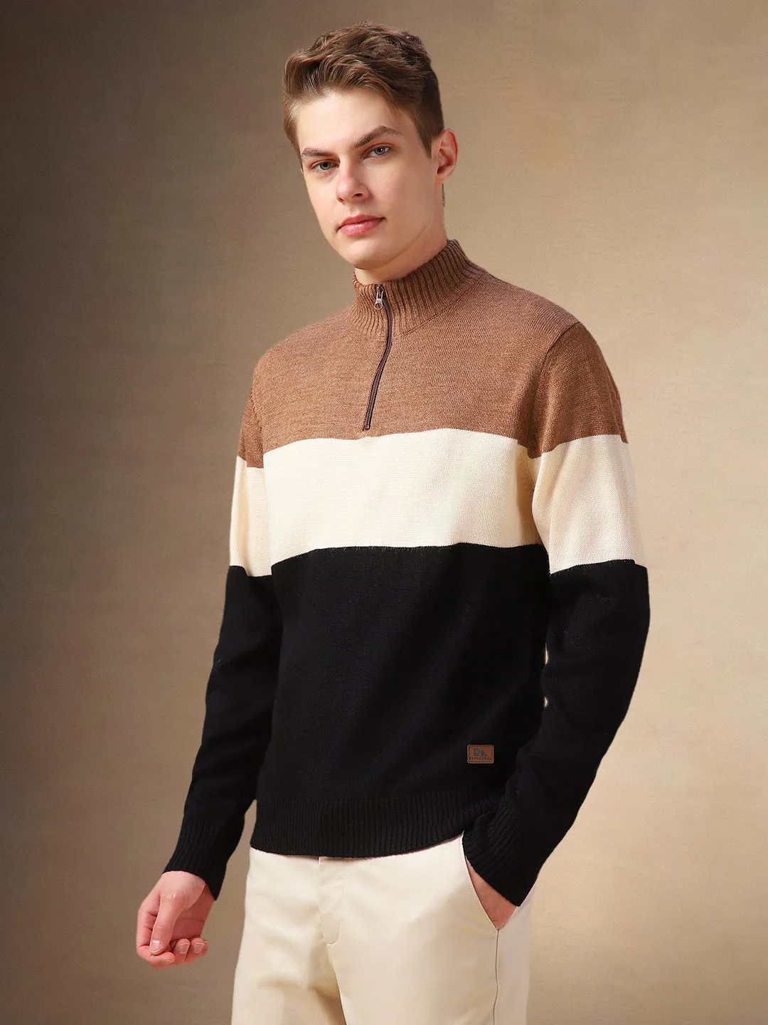 Men's Multi Color solid Mock Collar Full Sleeves Sweater