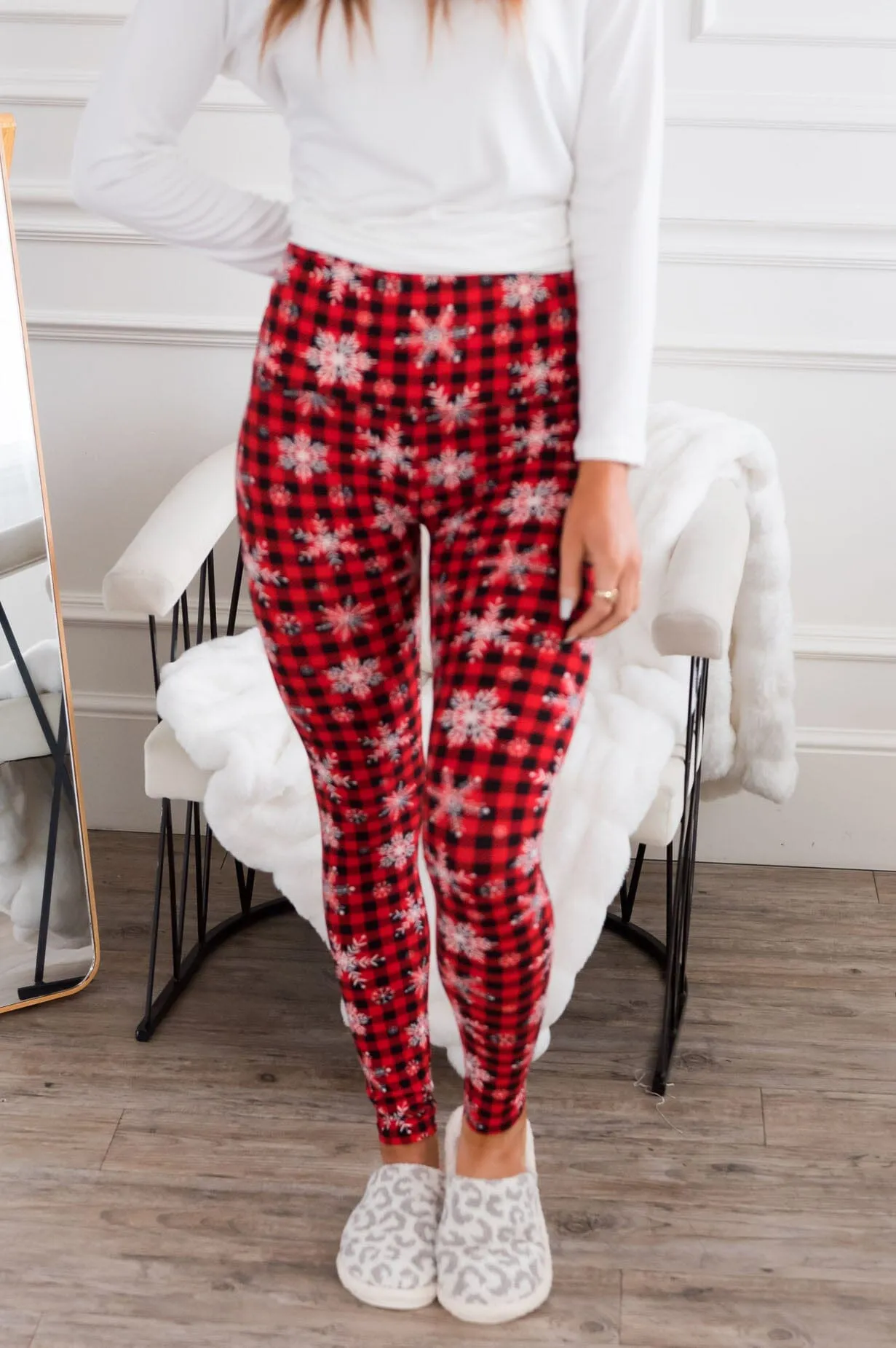 Mini Buffalo Plaid Snowflakes Christmas Leggings