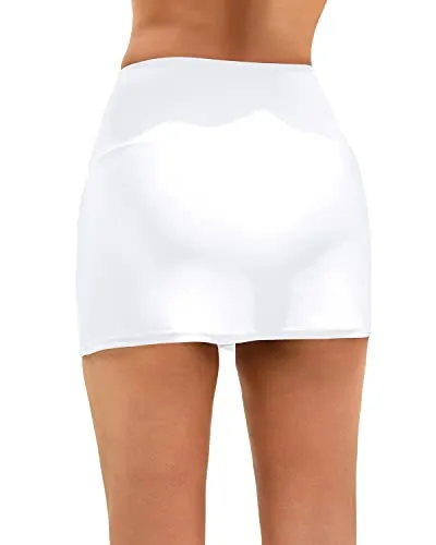 Modest High Waisted Swim Skirt With Tummy Control And Tulip Hem-White