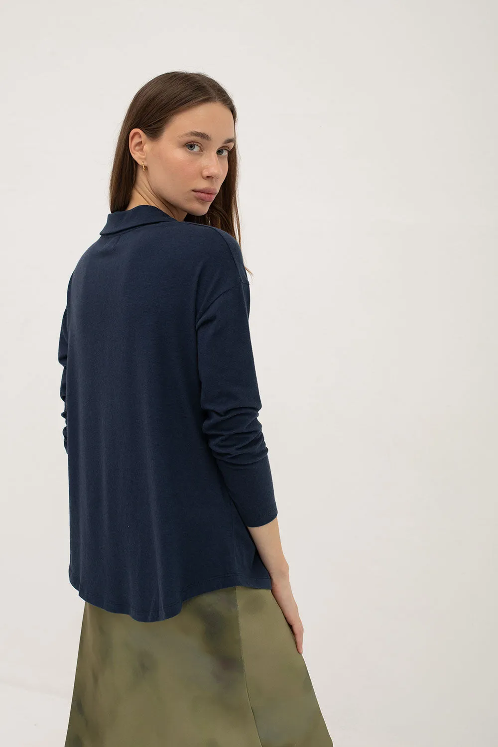 Mus & Bombon Odiel Long Sleeve Polo Shirt | Navy