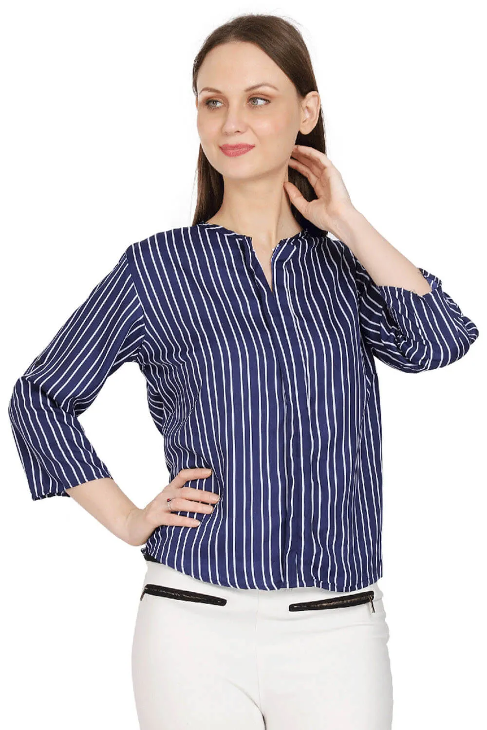 Navy Sophistication Stripe Formal Top