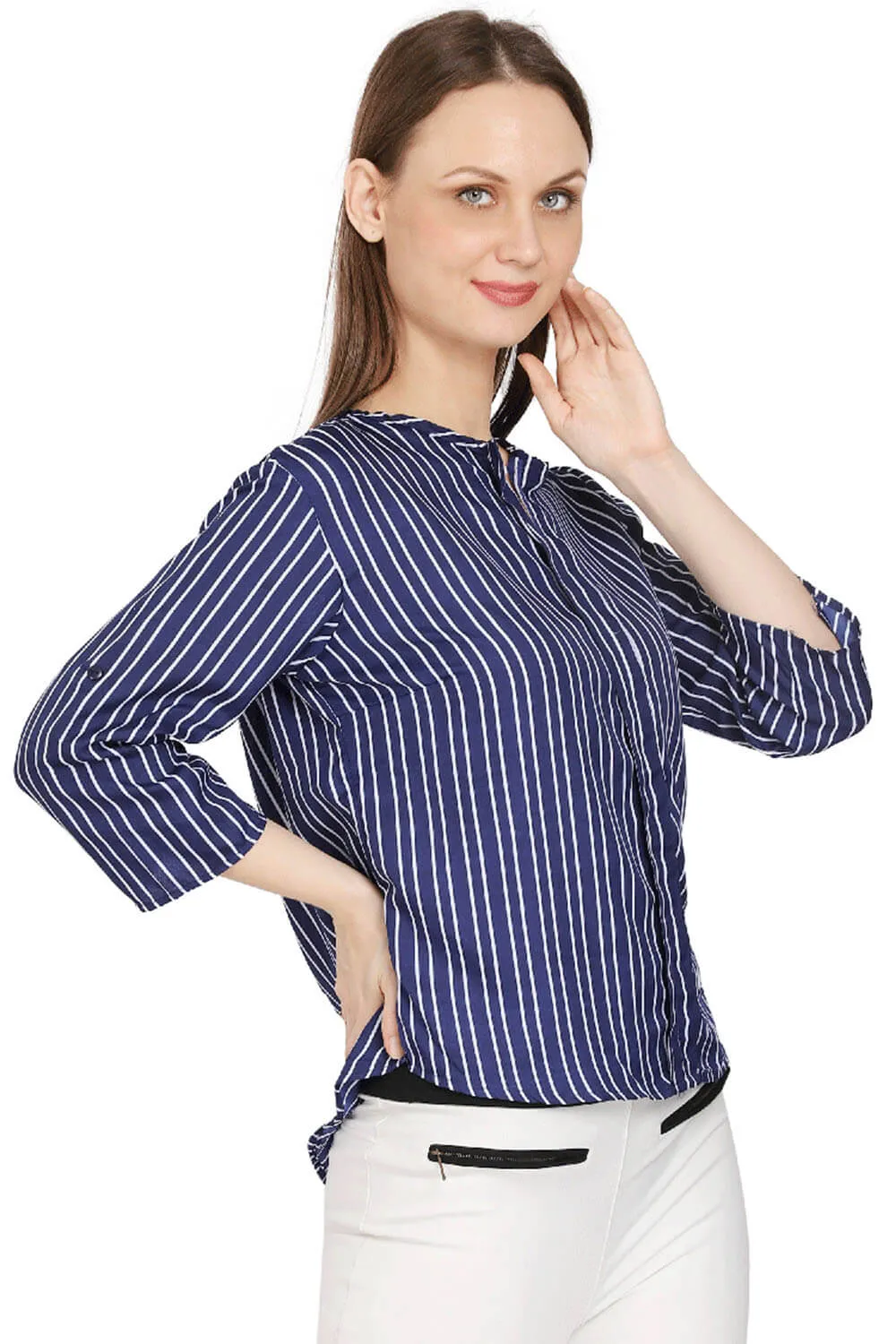 Navy Sophistication Stripe Formal Top