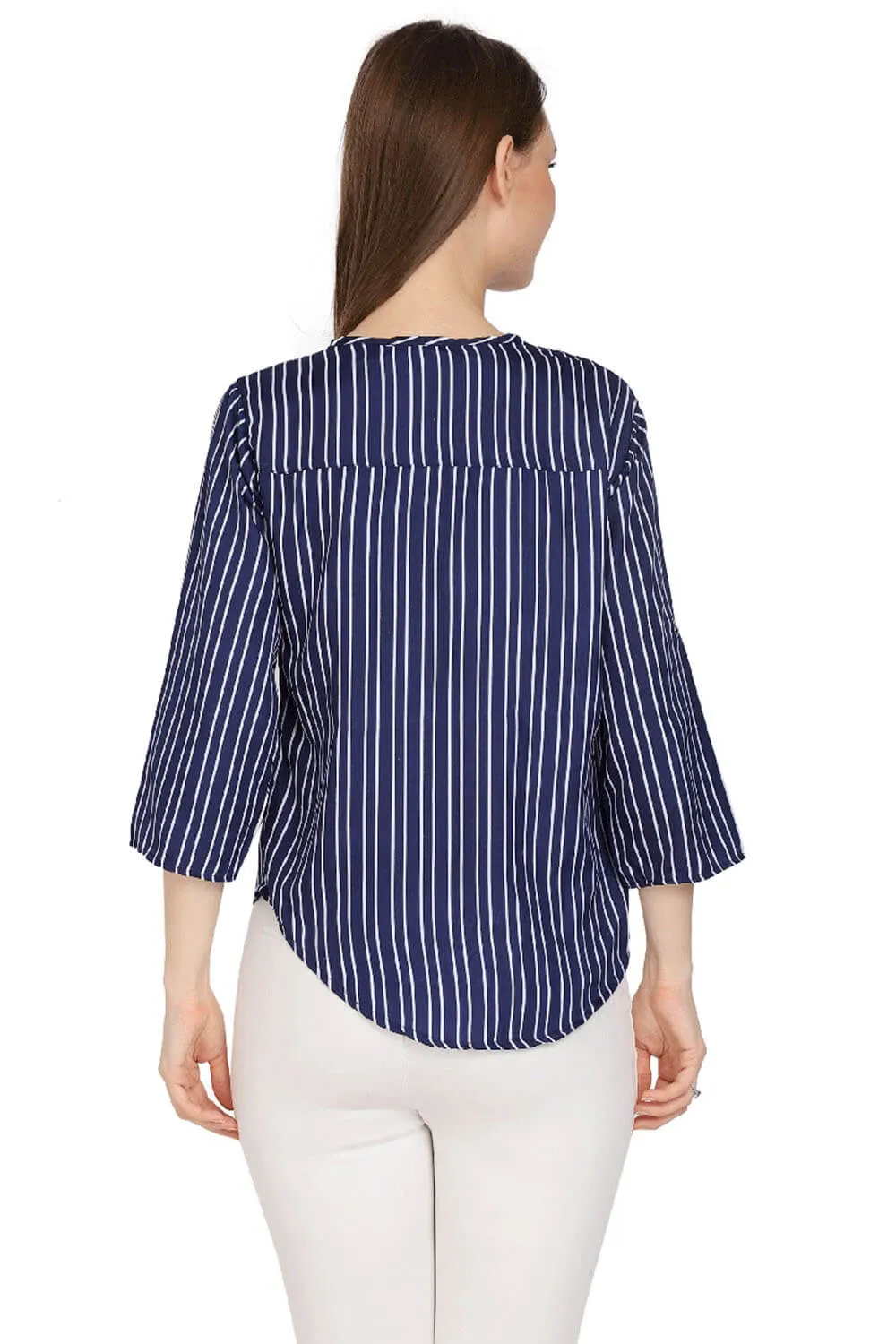 Navy Sophistication Stripe Formal Top