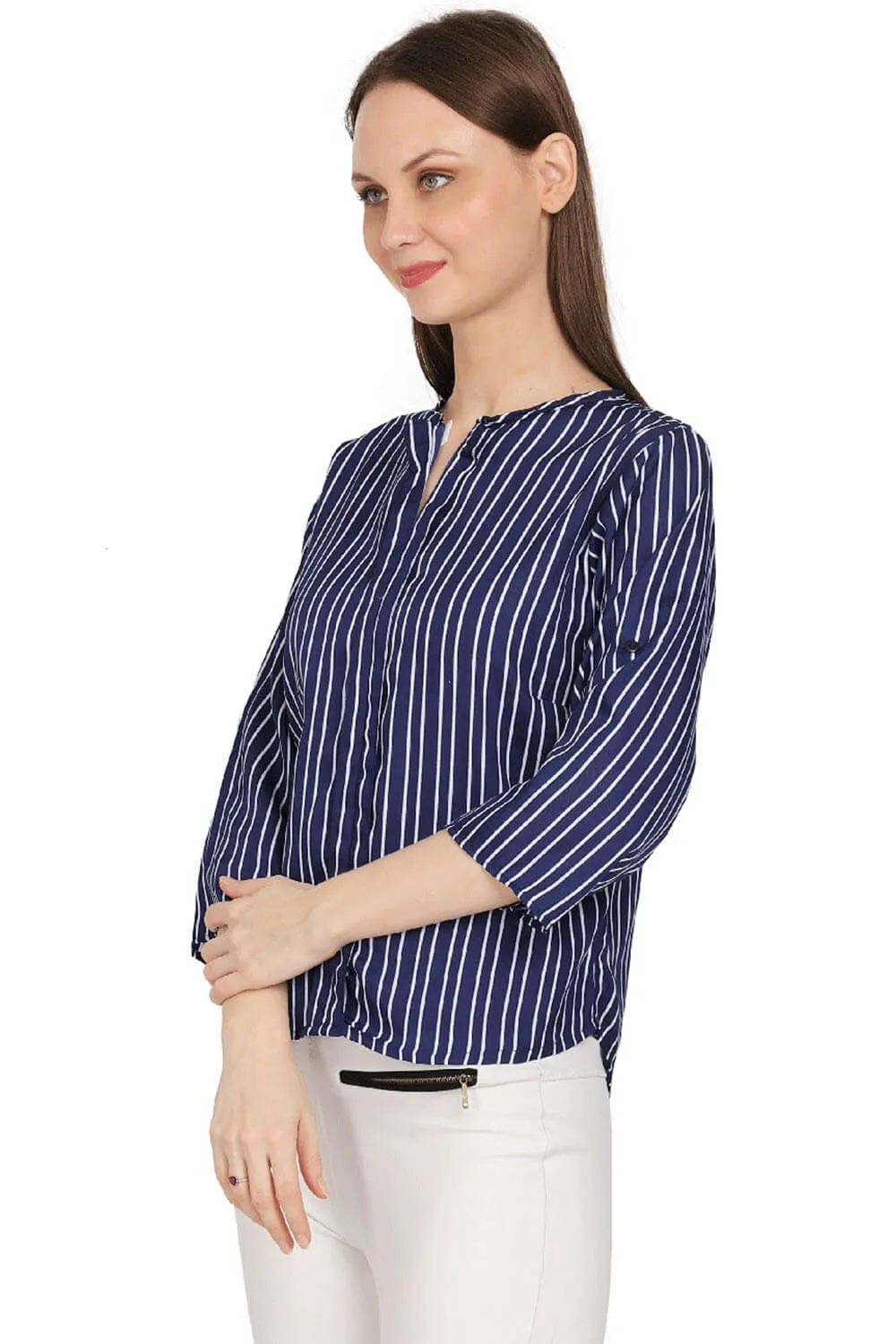 Navy Sophistication Stripe Formal Top