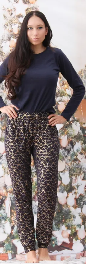 Navy with Metallic Foil Geometric Print Jogger Pajama PJ bottoms