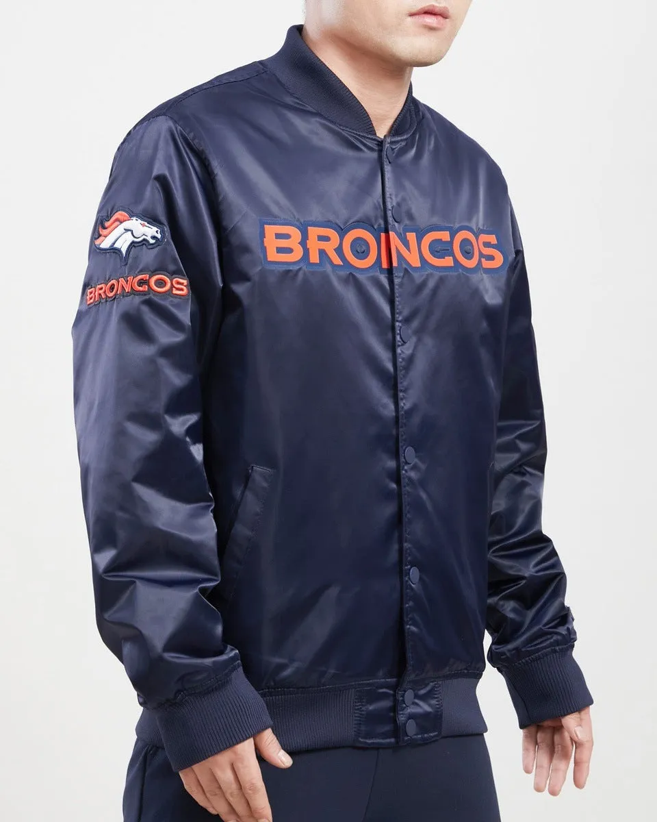 NFL DENVER BRONCOS TEAM BIG LOGO MEN'S SATIN JACKET (MIDNIGHT NAVY)