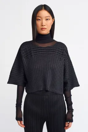 Nu Electric Pleated Round Neck Top Black