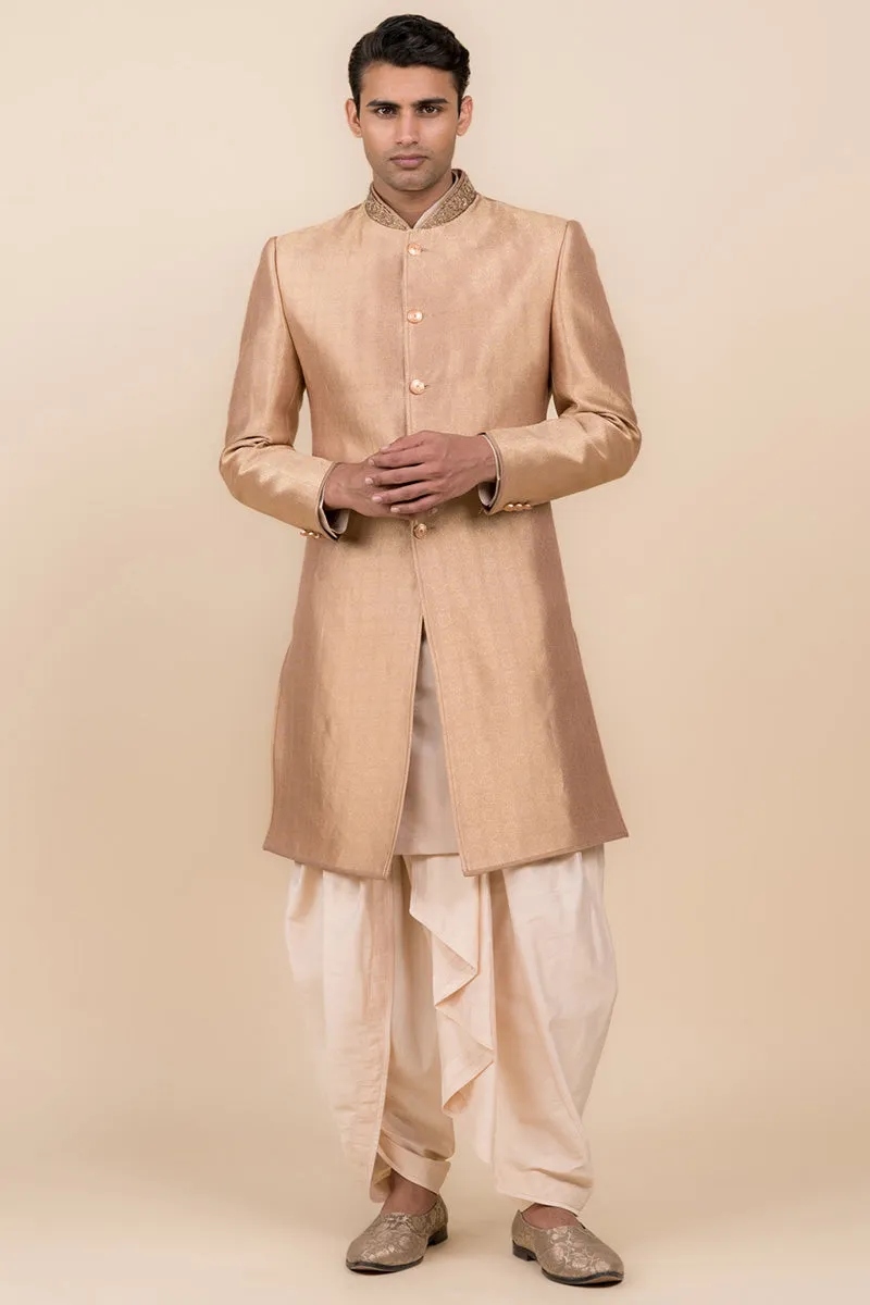 Pink Hand Embroidered Zari Jacquard Sherwani