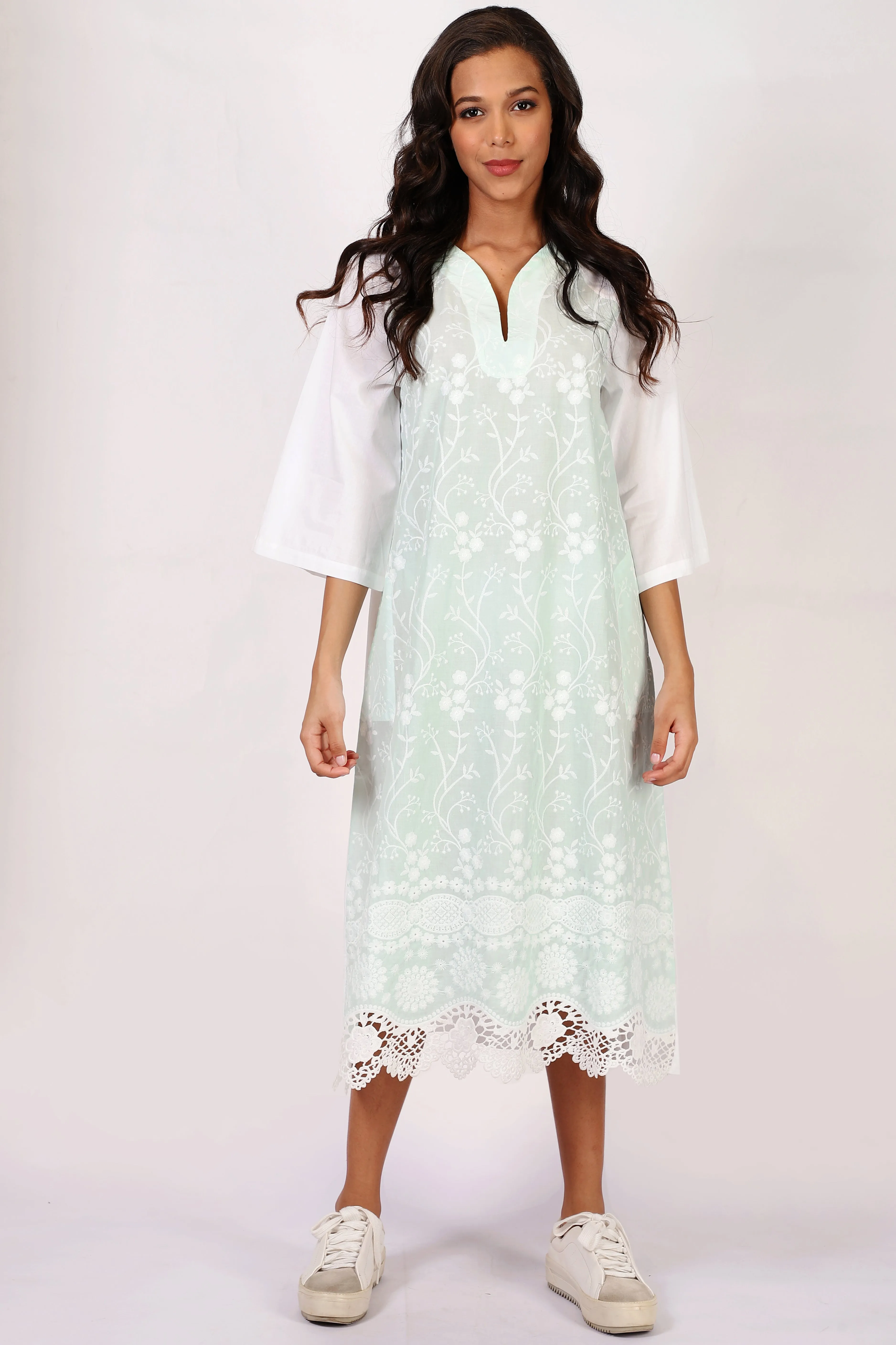 Printed Cotton Dress Pastel Green