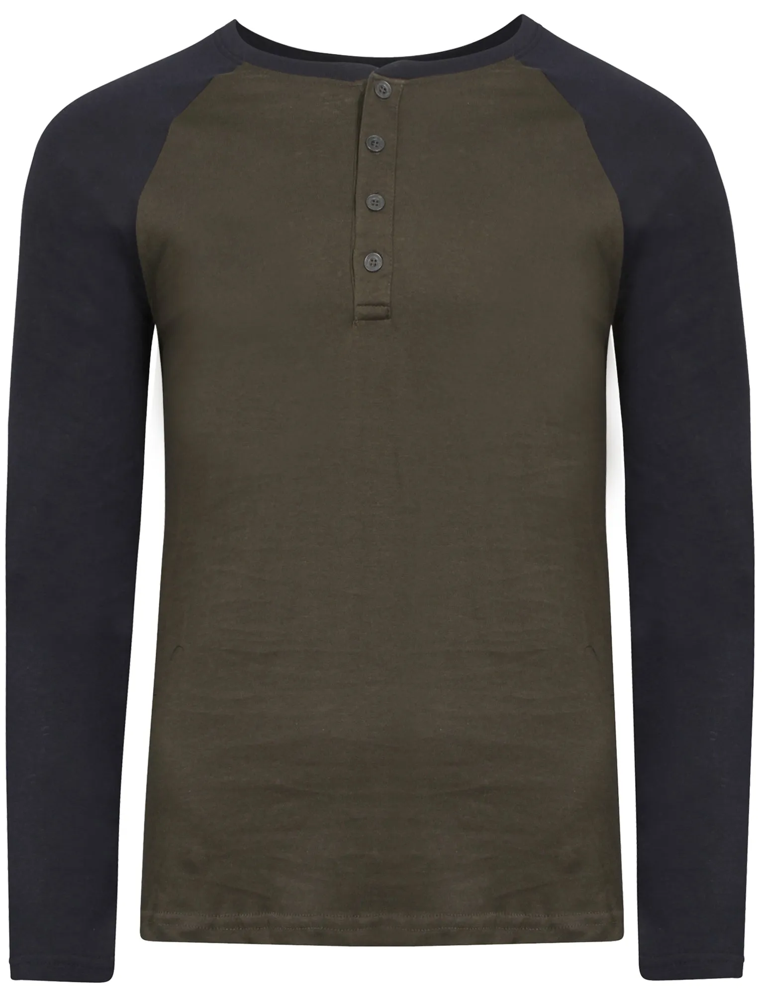 Rasmus Henley Long Sleeve Top in Khaki / Navy Marl