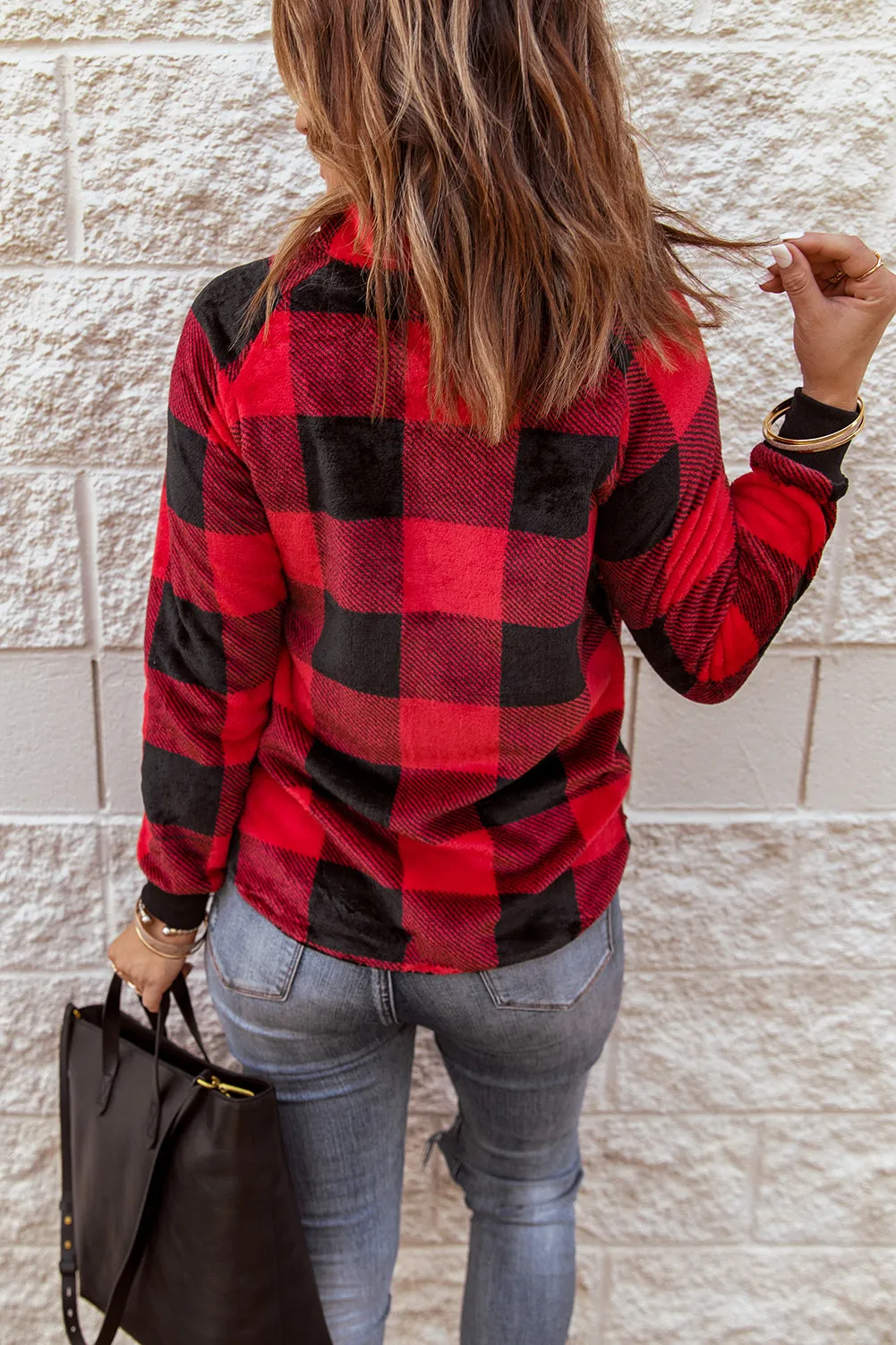 Red Plaid Paneled Sweatshirt