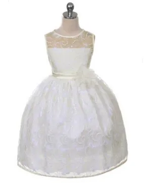 Satin Lining and Floral Overlay Lace Dress - Ivory