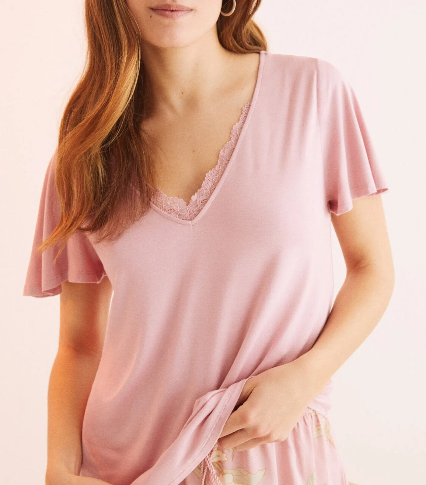 Short-Sleeved Pyjamas with Capri Bottoms Pink