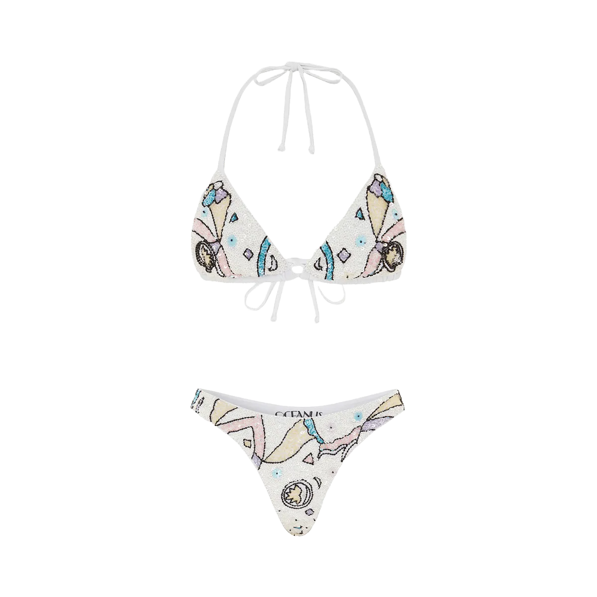 Simmi Elegant Sequin Bikini Top White