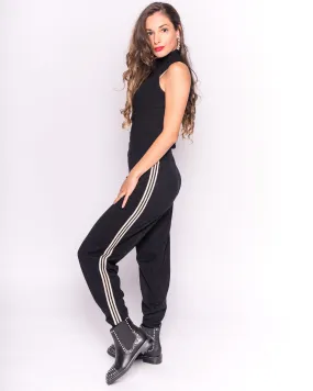 Soft Knit Jogging Bottoms with Side Stripes in black