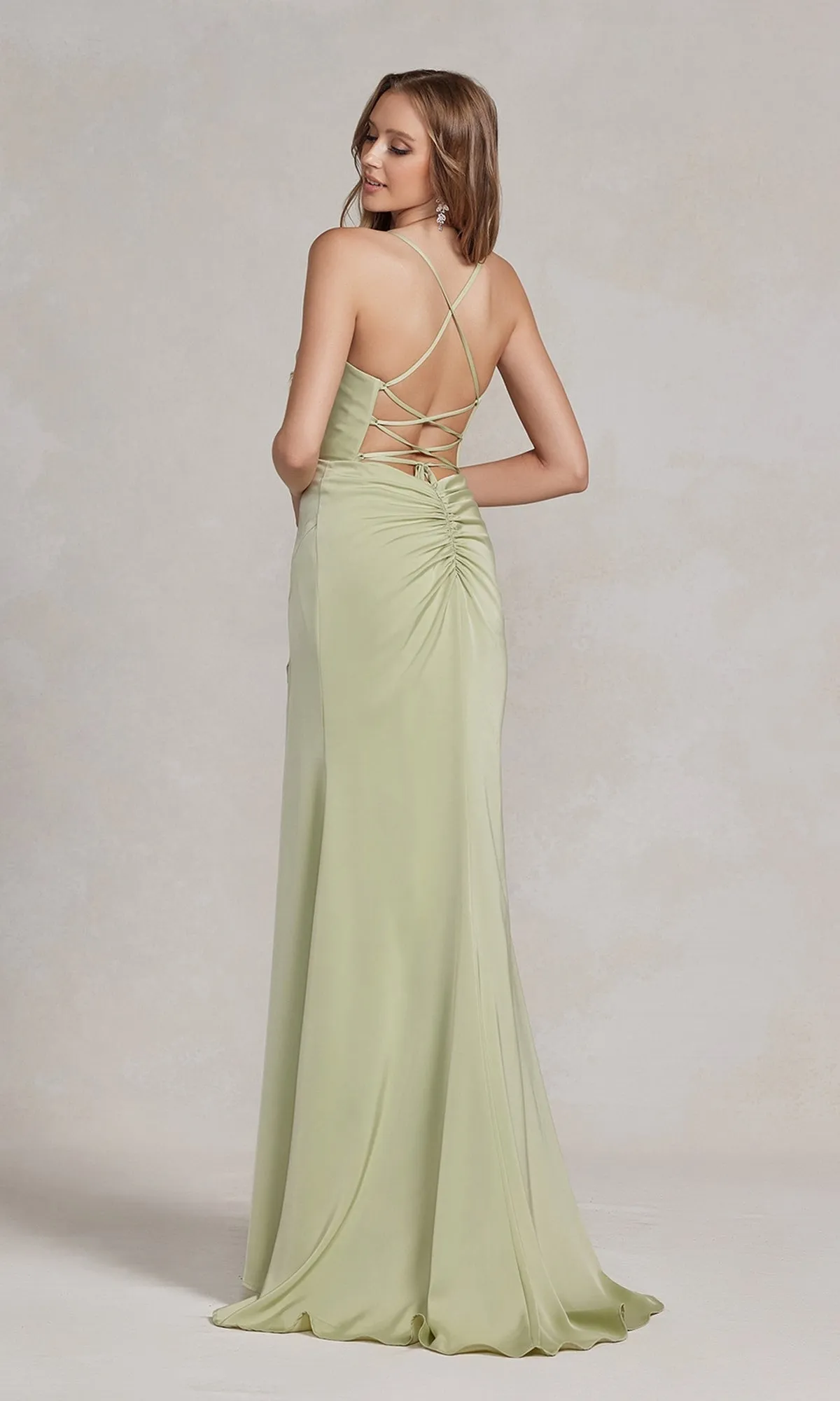 Strappy-Back Cowl-Neck Long Prom Dress E1068