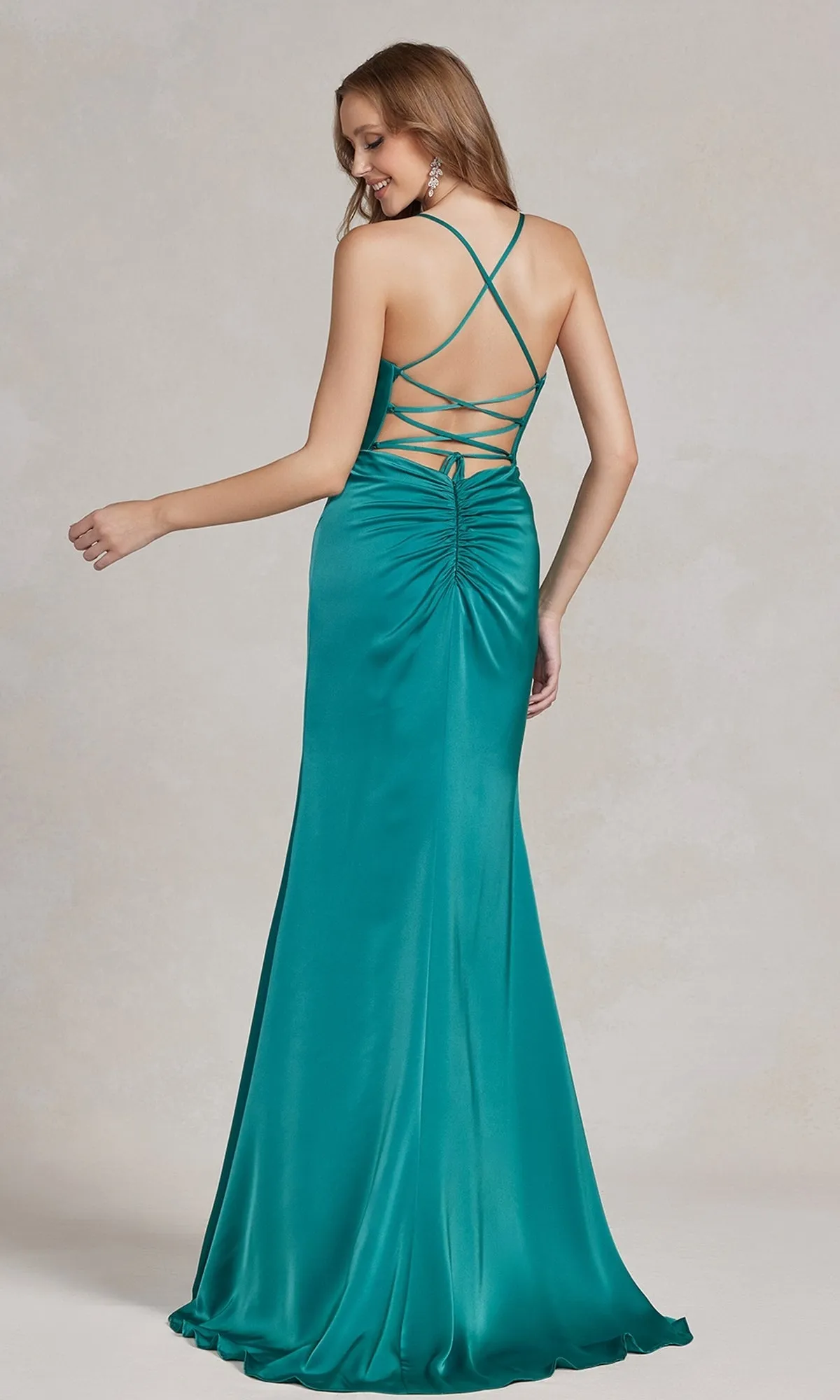 Strappy-Back Cowl-Neck Long Prom Dress E1068