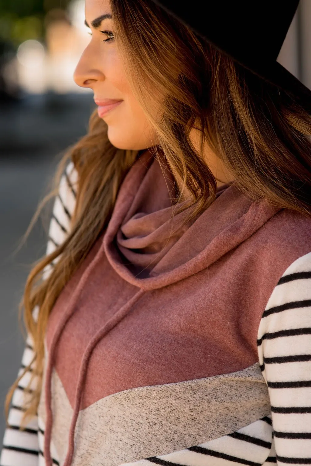 Striped Chevron Cowl Neck