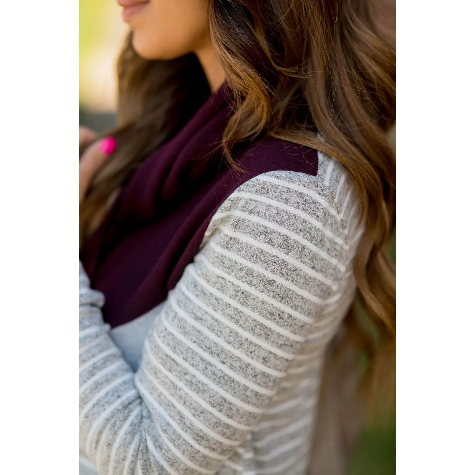 Striped Chevron Cowl Neck