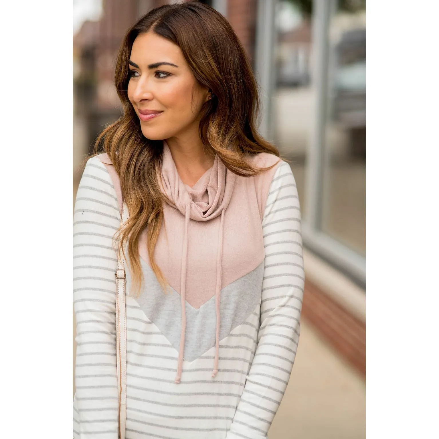 Striped Chevron Cowl Neck