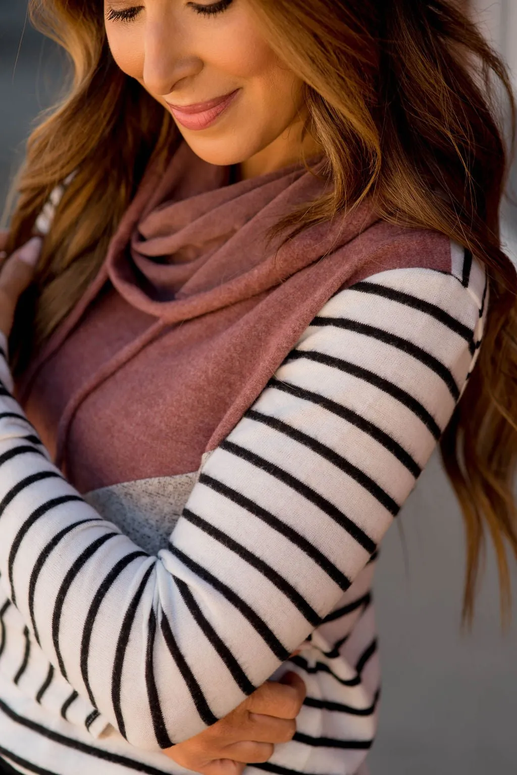 Striped Chevron Cowl Neck