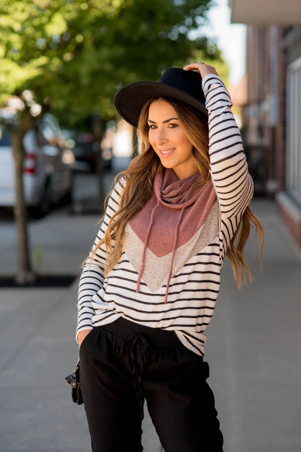 Striped Chevron Cowl Neck