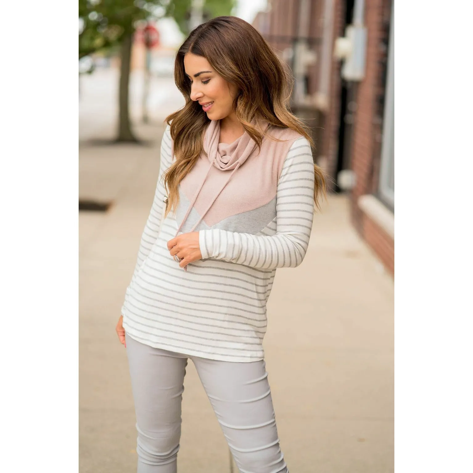 Striped Chevron Cowl Neck