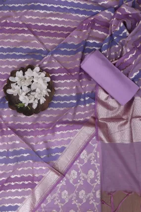 Stunning Purple Banarasi Chanderi Silk Shaded Three Piece Unstitched Suit Set