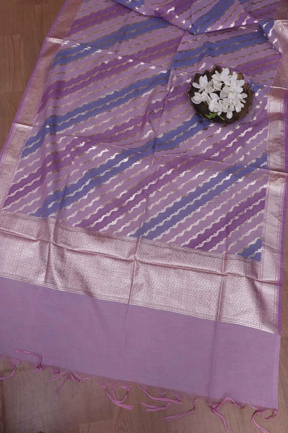 Stunning Purple Banarasi Chanderi Silk Shaded Three Piece Unstitched Suit Set