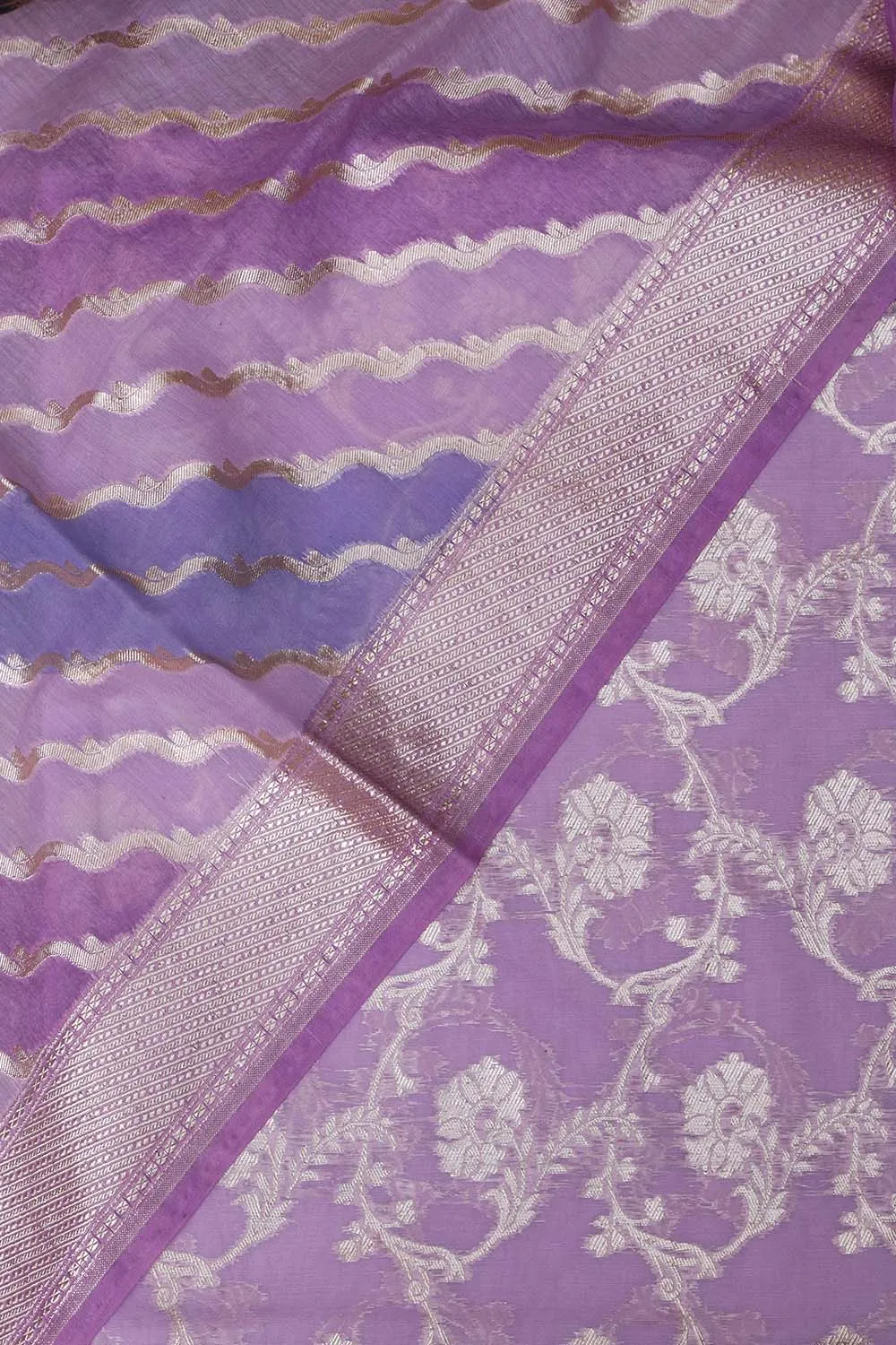 Stunning Purple Banarasi Chanderi Silk Shaded Three Piece Unstitched Suit Set