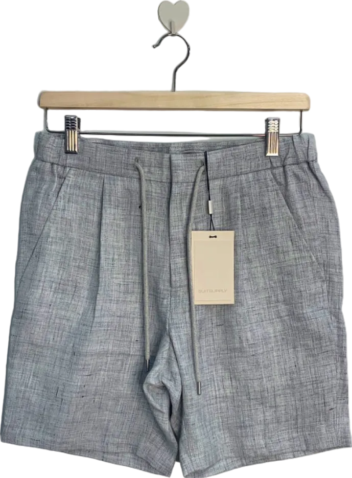 Suitsupply Light Grey Ames Pleat 100% Linen Shorts EU 44 UK W28