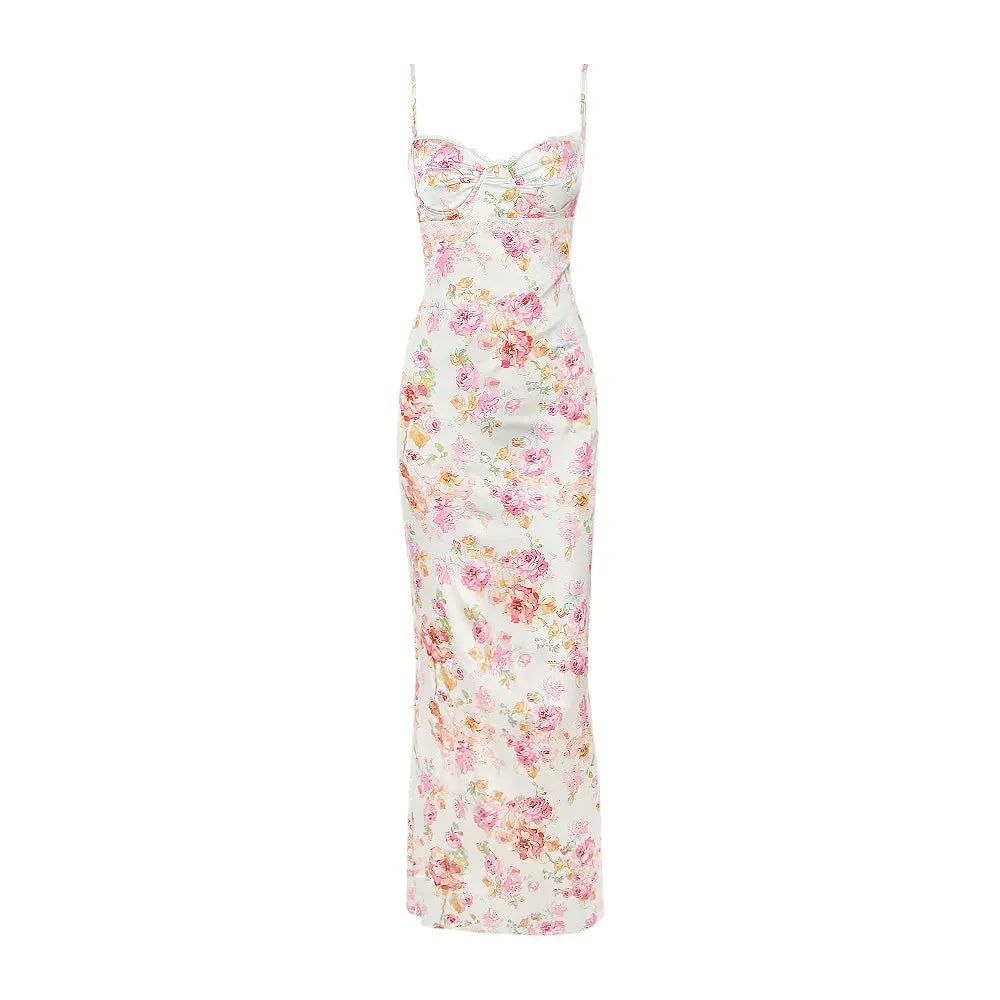 Suninheart Floral Print Spaghetti Strap Dress for Wedding Guest Holiday 2024