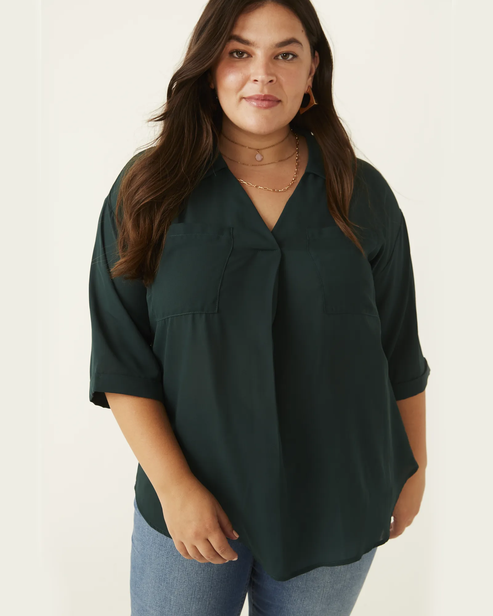 Sylvia Pocketed Popover Blouse | Forest Green