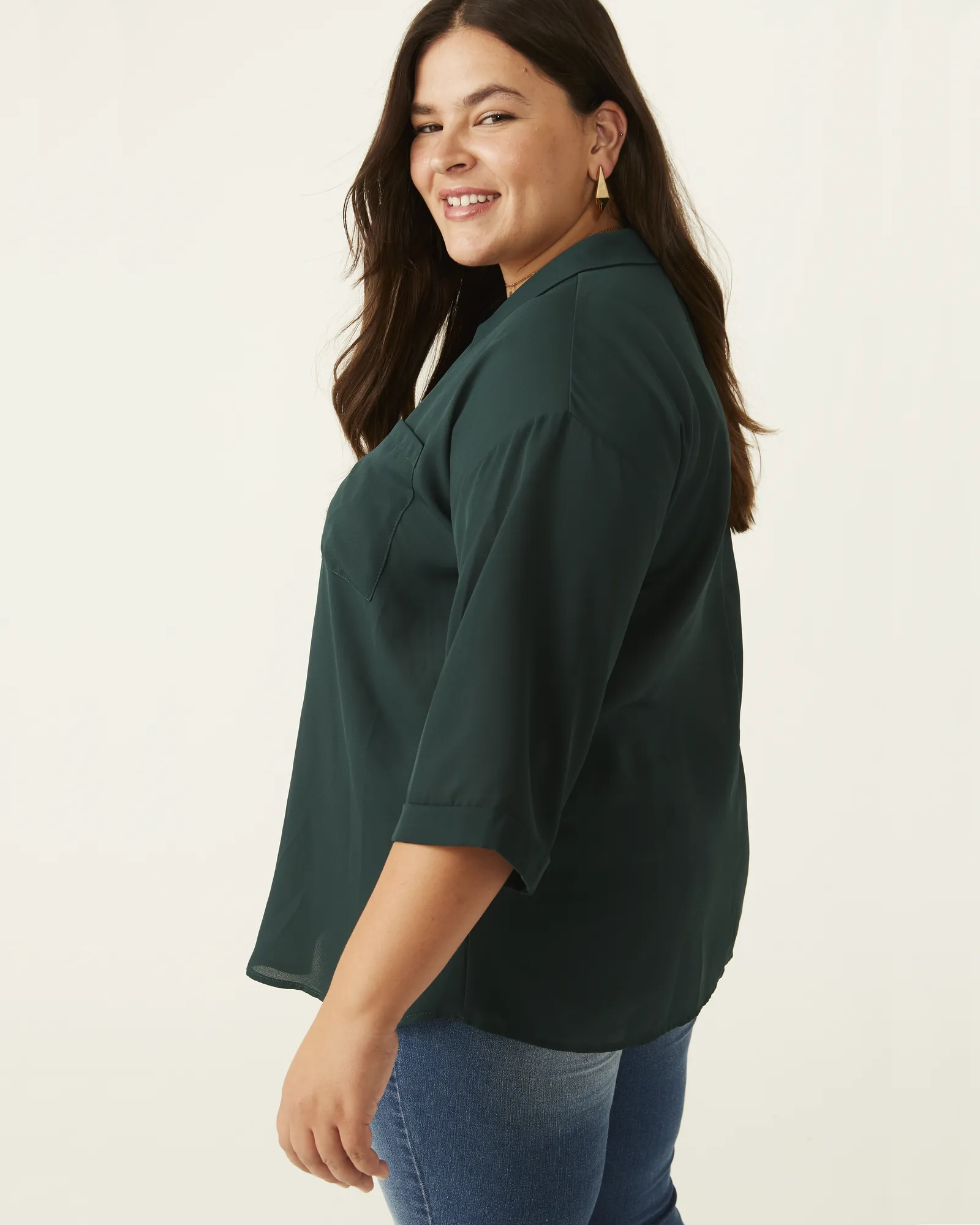 Sylvia Pocketed Popover Blouse | Forest Green