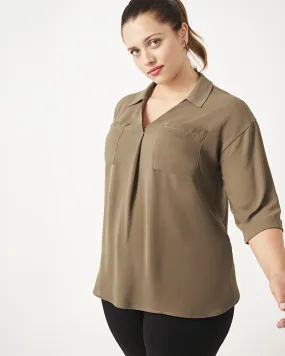 Sylvia Pocketed Popover Blouse | Olive Green