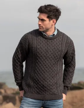 TRADITIONAL MEN'S ARAN SWEATER SUPER SOFT-GREY