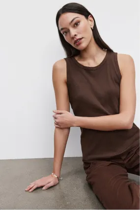 Velvet by Graham & Spencer Maxie Cotton Slub Ribbed Tank | Bark | Clearance Final Sale