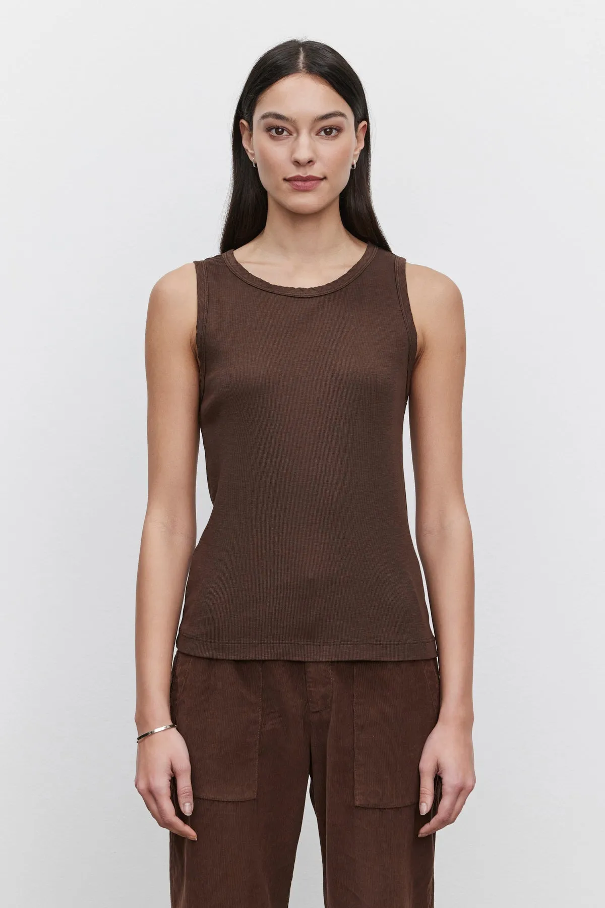 Velvet by Graham & Spencer Maxie Cotton Slub Ribbed Tank | Bark | Clearance Final Sale