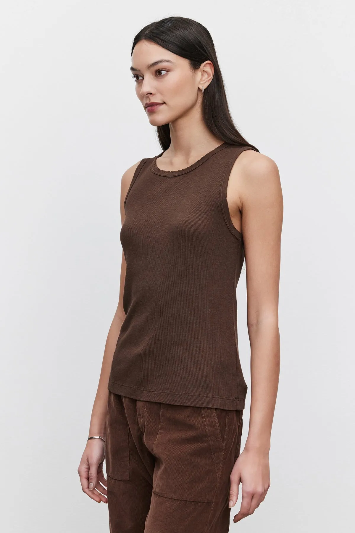 Velvet by Graham & Spencer Maxie Cotton Slub Ribbed Tank | Bark | Clearance Final Sale