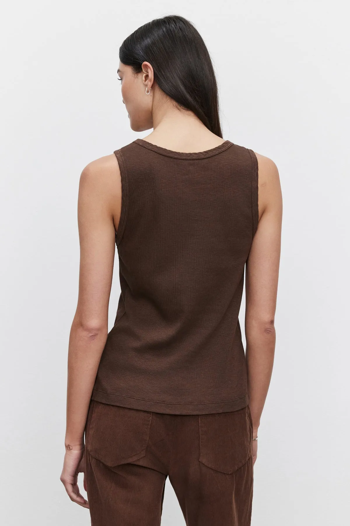 Velvet by Graham & Spencer Maxie Cotton Slub Ribbed Tank | Bark | Clearance Final Sale